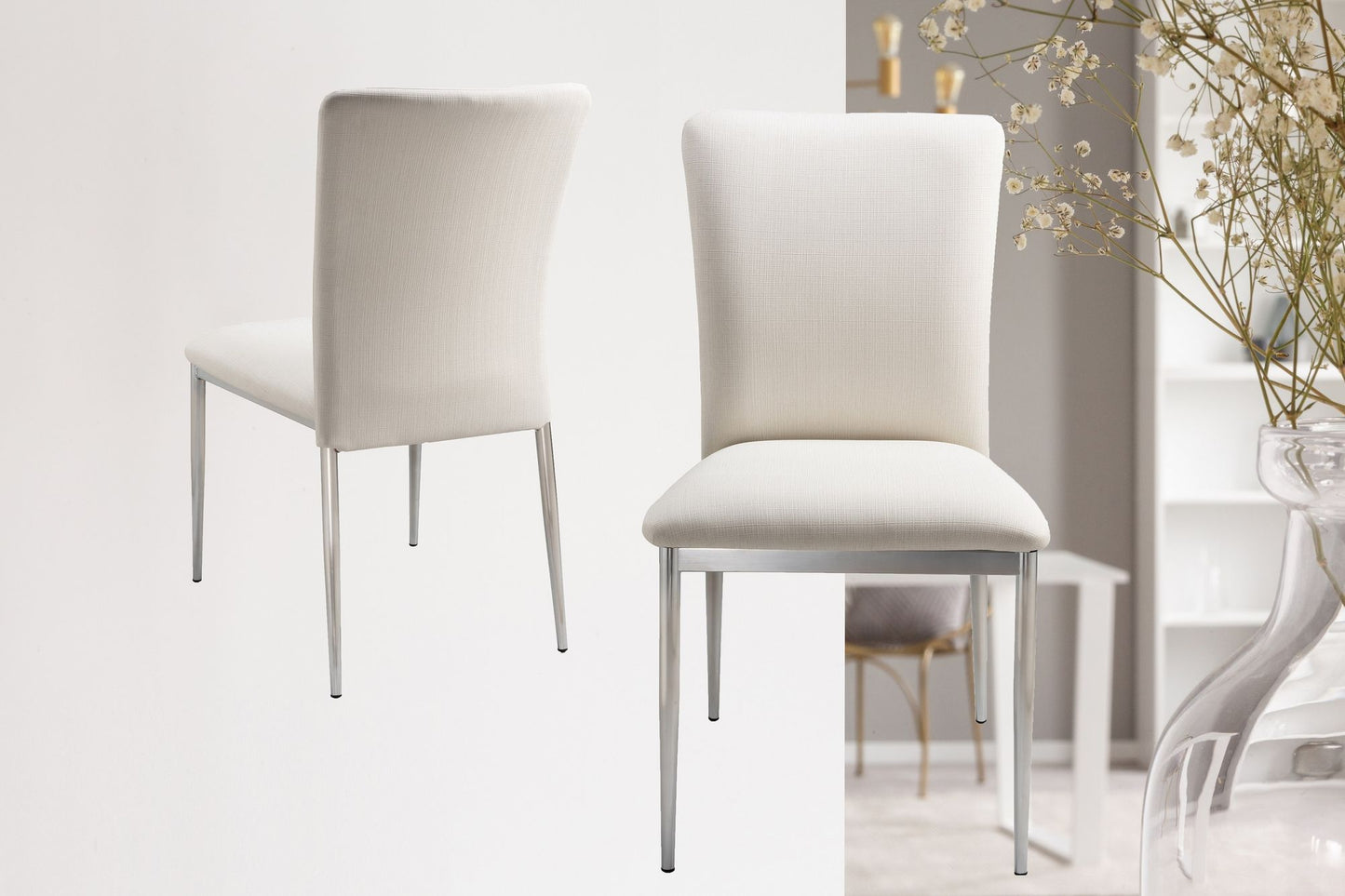 Contemporary Faux Leatheratte Side Chair Set of 2, Soft White Color image 2