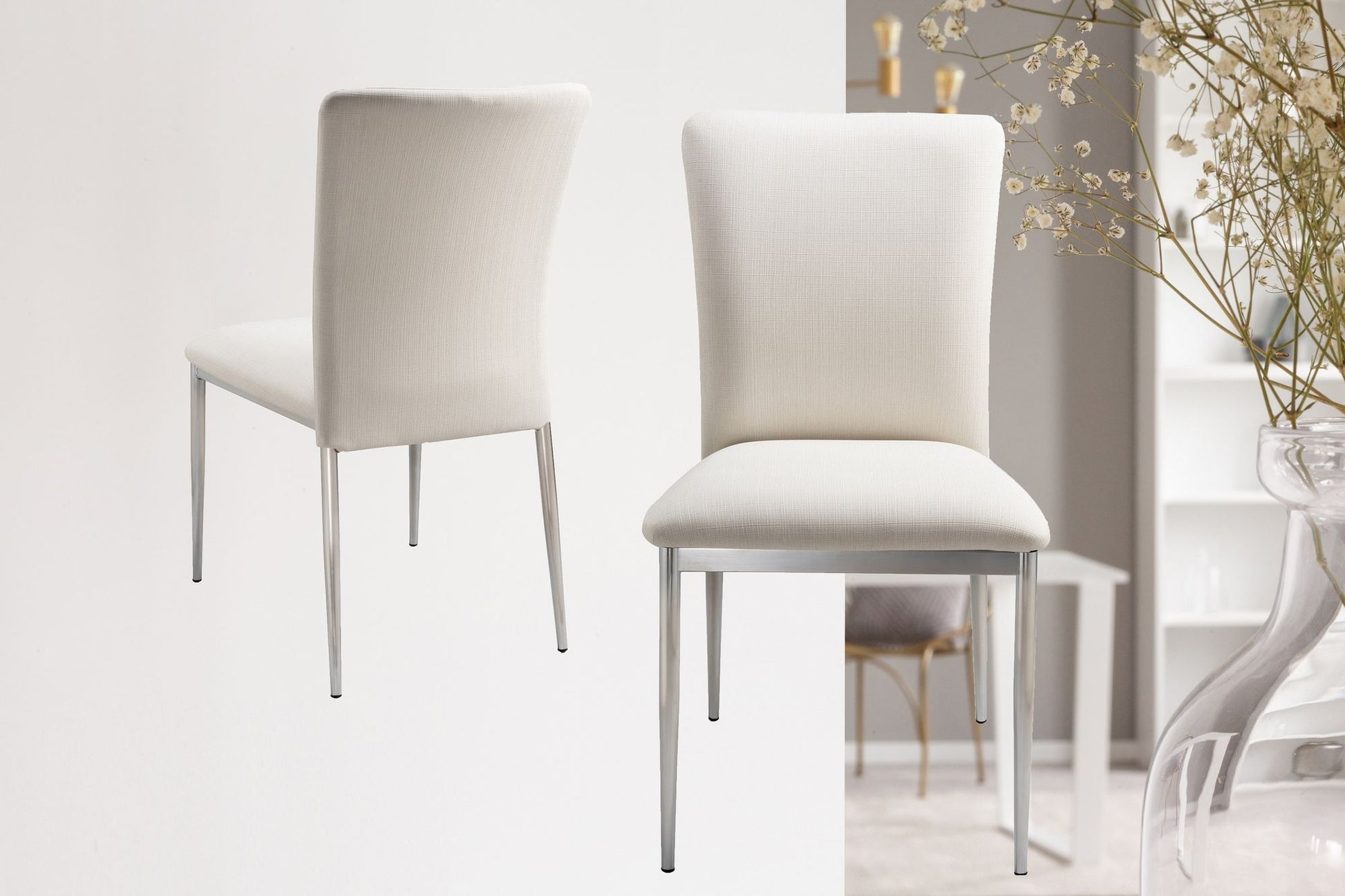 Contemporary Faux Leatheratte Side Chair Set of 2, Soft White Color image 2
