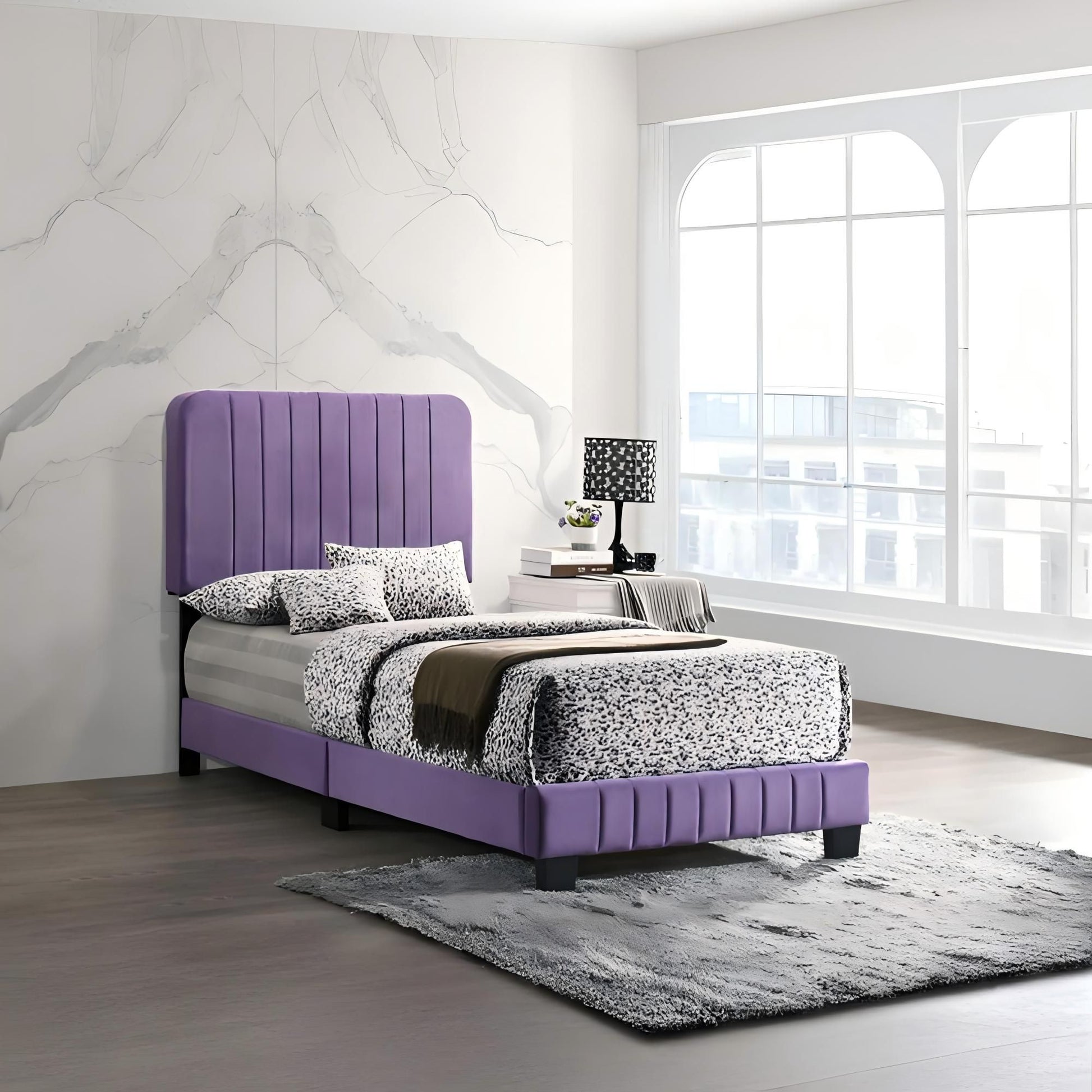 Contemporary Twin Bed In Vibrant Purple image 1