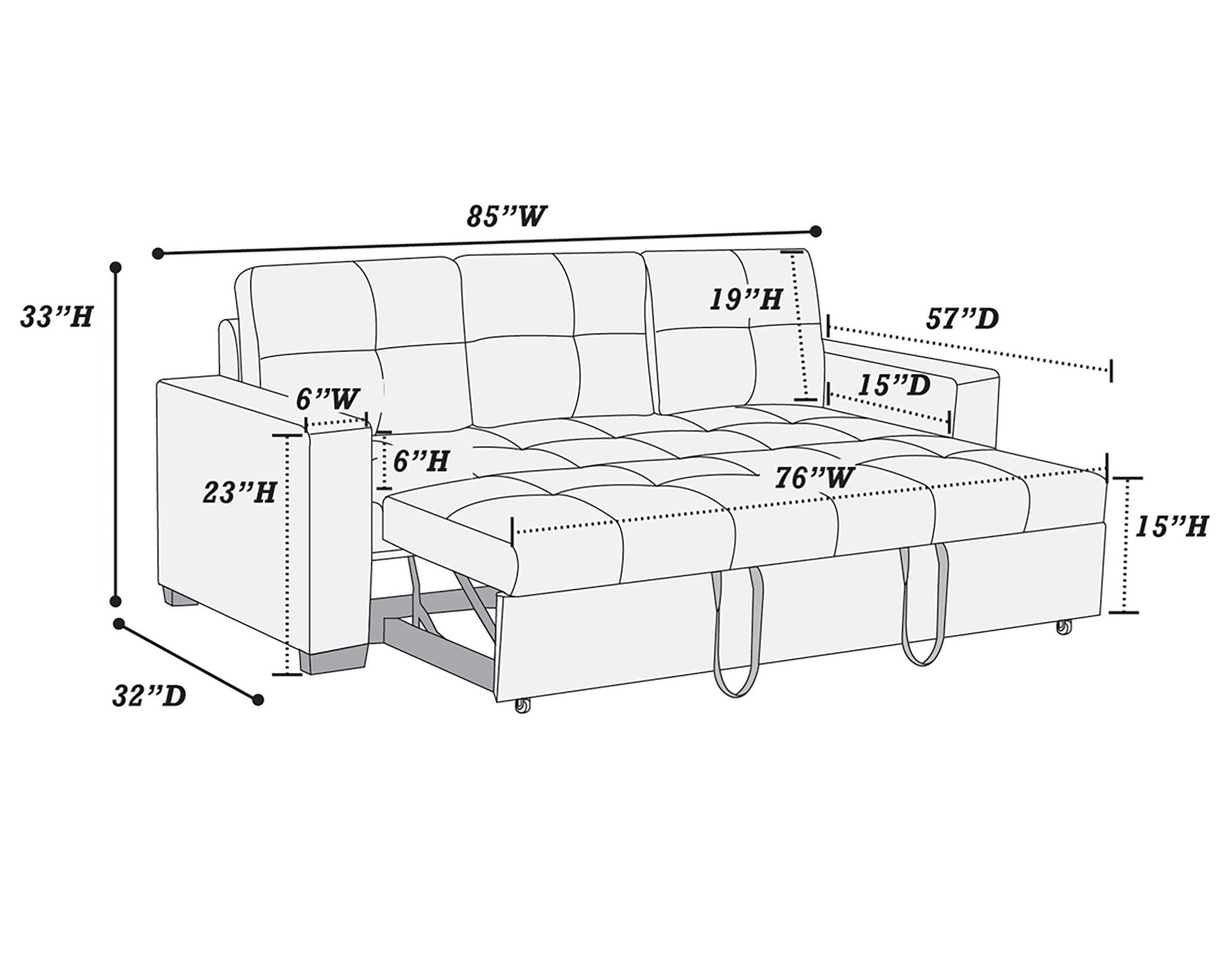 Convertible Sofa in Black Faux Leather image 11