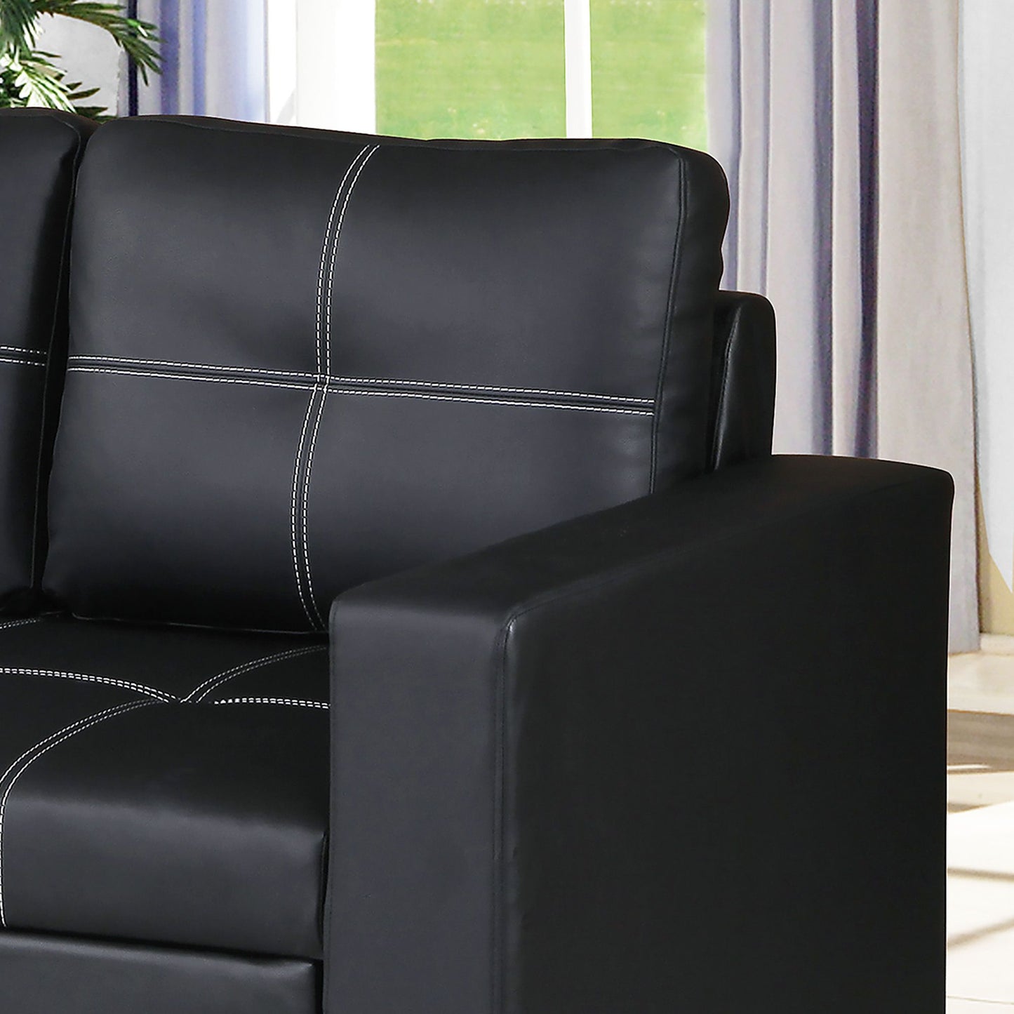 Convertible Sofa in Black Faux Leather image 9