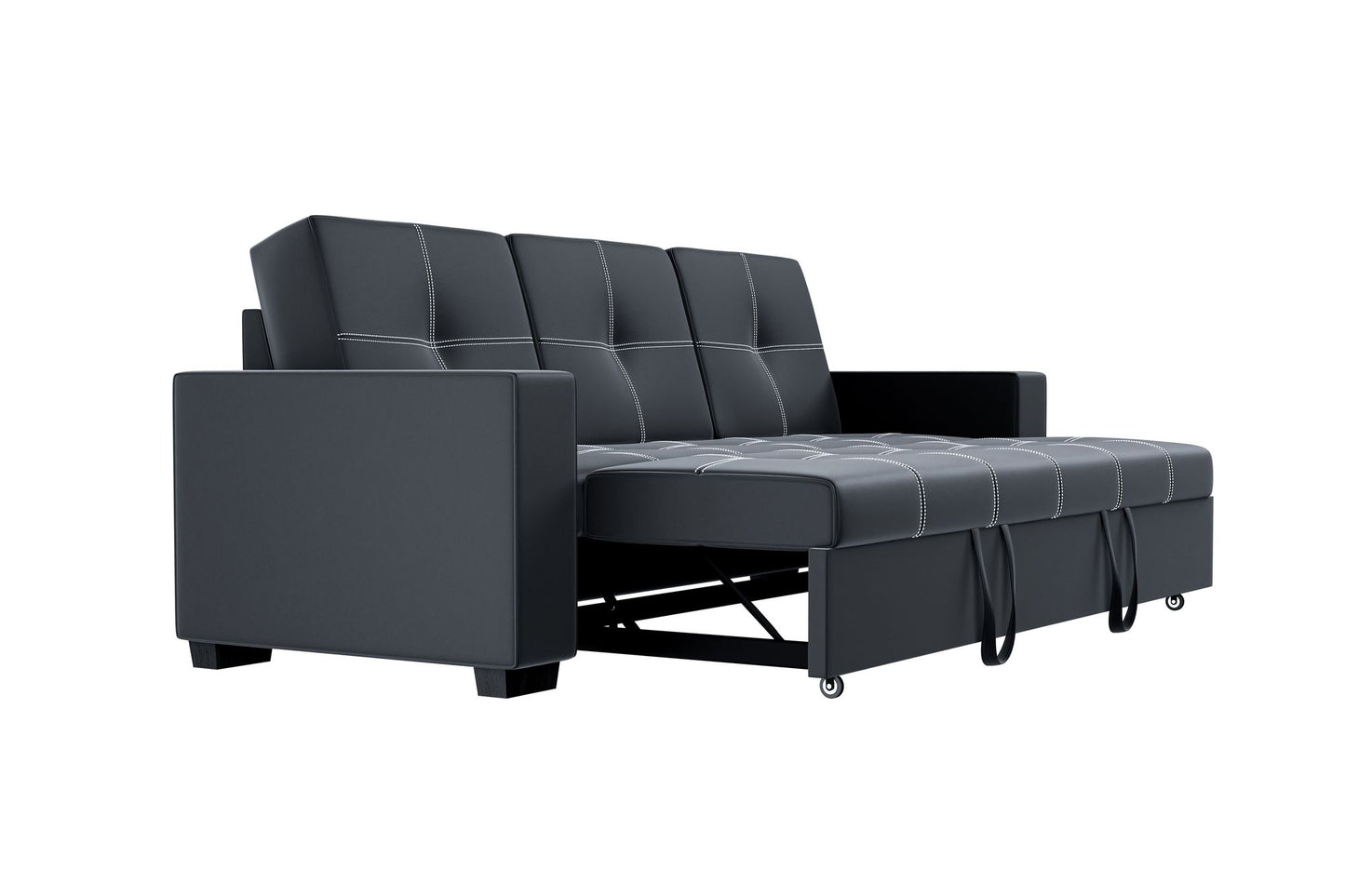 Convertible Sofa in Black Faux Leather image 4