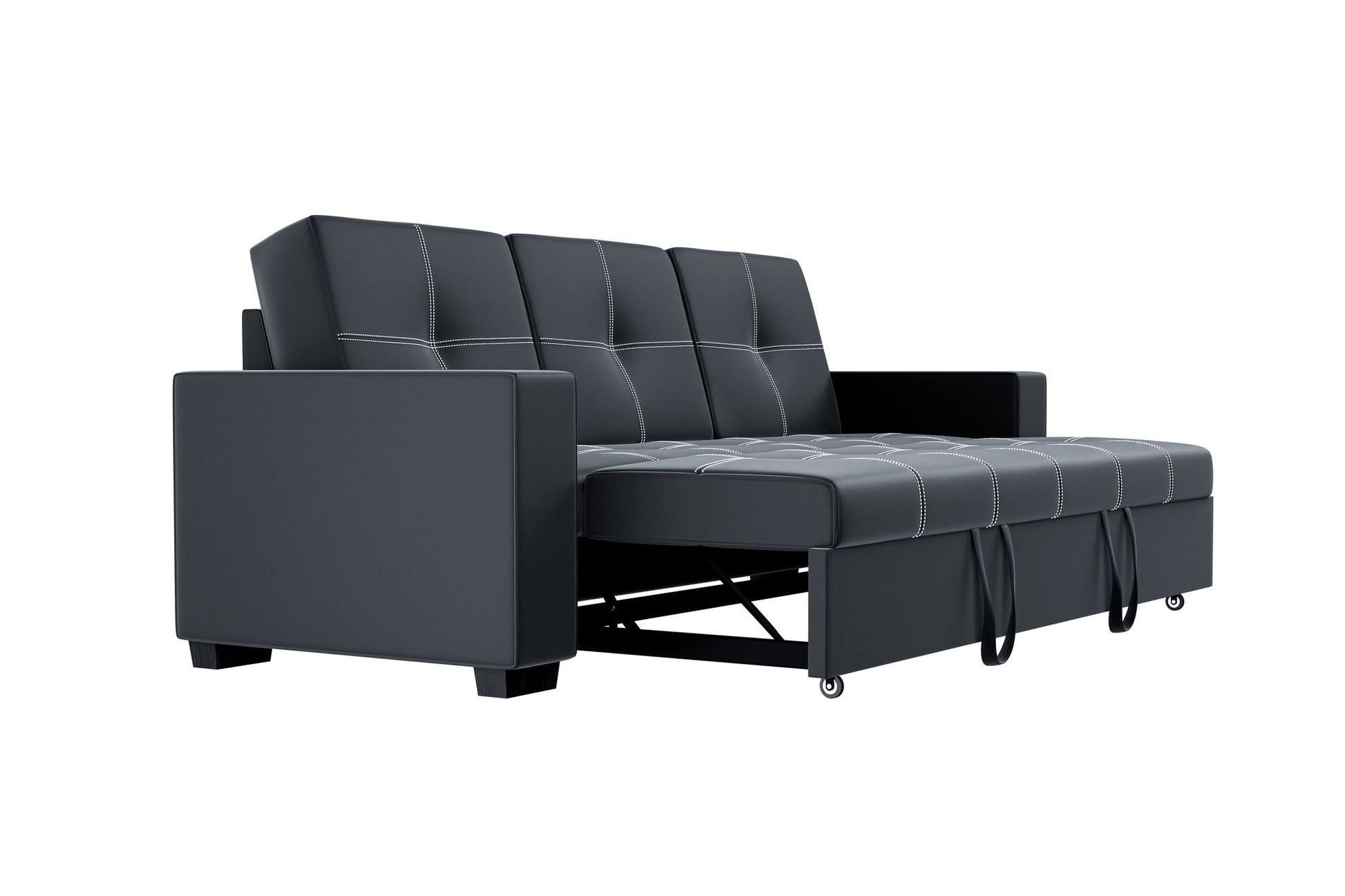 Convertible Sofa in Black Faux Leather image 4