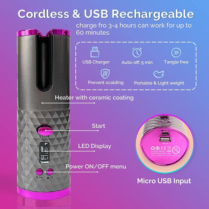 Cordless Auto Rotating Hair Curler Hair Waver Curling Iron Styling Tool Purple image 14