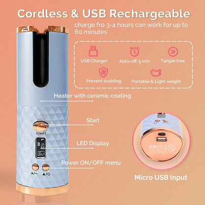 Cordless Auto Rotating Hair Curler Hair Waver Curling Iron Styling Tool Purple image 5