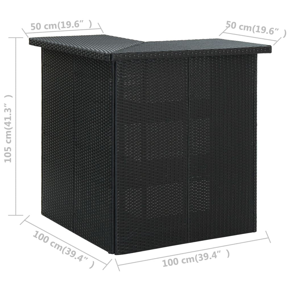Corner Bar Table Black 39.4"x19.7"x41.3" Poly Rattan image 7
