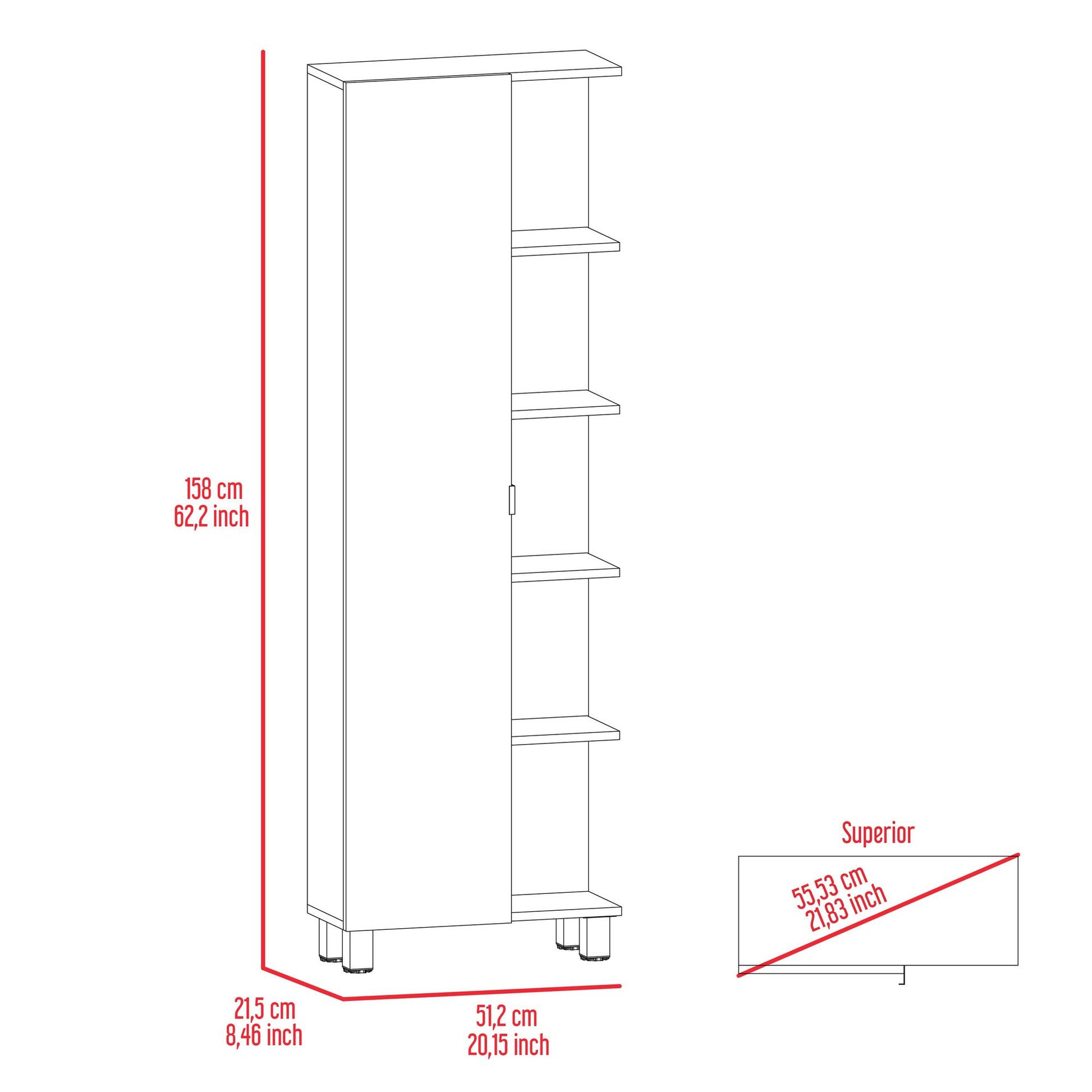 Corner Cabinet Womppi, Five Open Shelves, Single Door, White Finish image 11