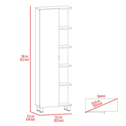 Corner Cabinet Womppi, Five Open Shelves, Single Door, White Finish image 11