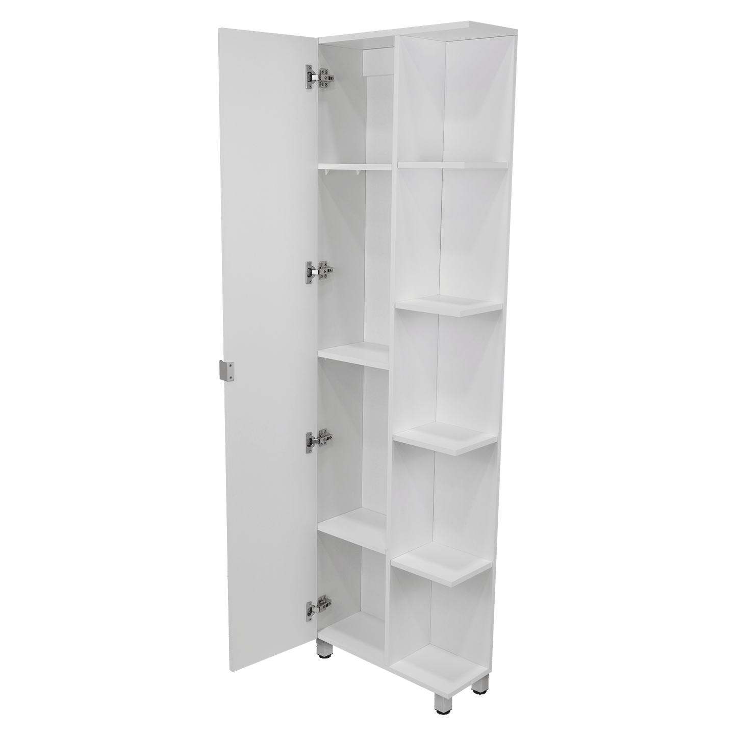 Corner Cabinet Womppi, Five Open Shelves, Single Door, White Finish image 5