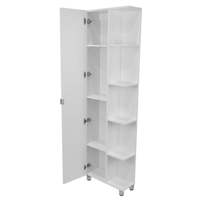 Corner Cabinet Womppi, Five Open Shelves, Single Door, White Finish image 5