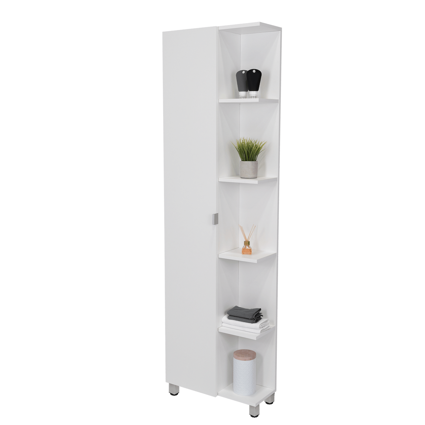 Corner Cabinet Womppi, Five Open Shelves, Single Door, White Finish image 6