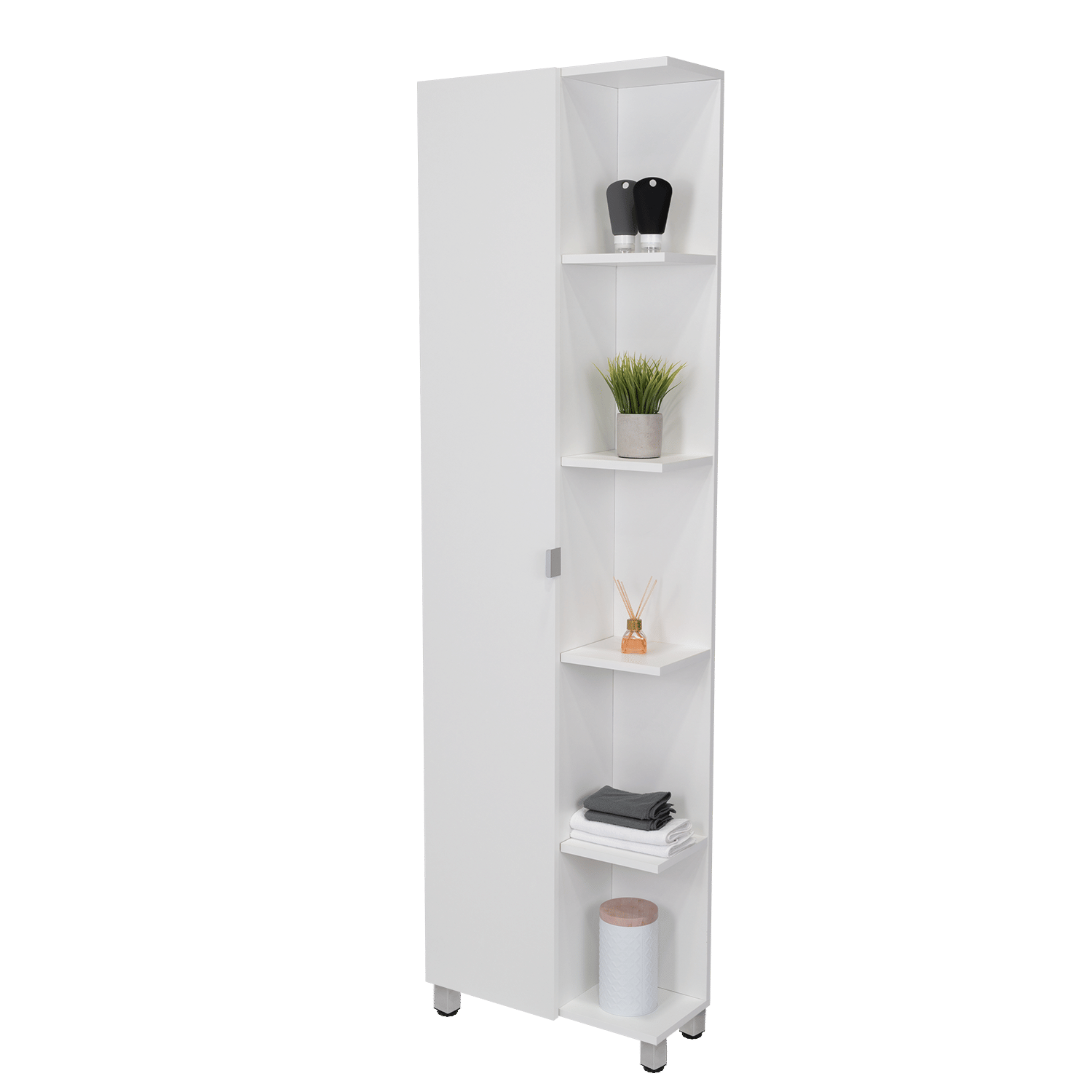 Corner Cabinet Womppi, Five Open Shelves, Single Door, White Finish image 6