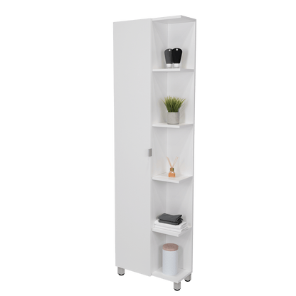 Corner Cabinet Womppi, Five Open Shelves, Single Door, White Finish image 6