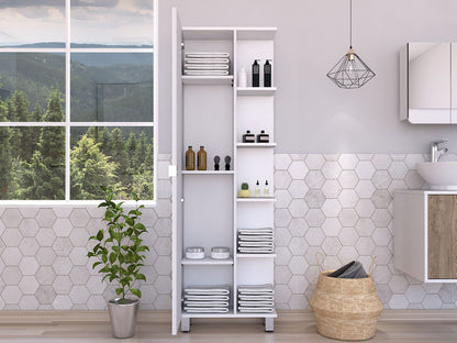 Corner Cabinet Womppi, Five Open Shelves, Single Door, White Finish image 1