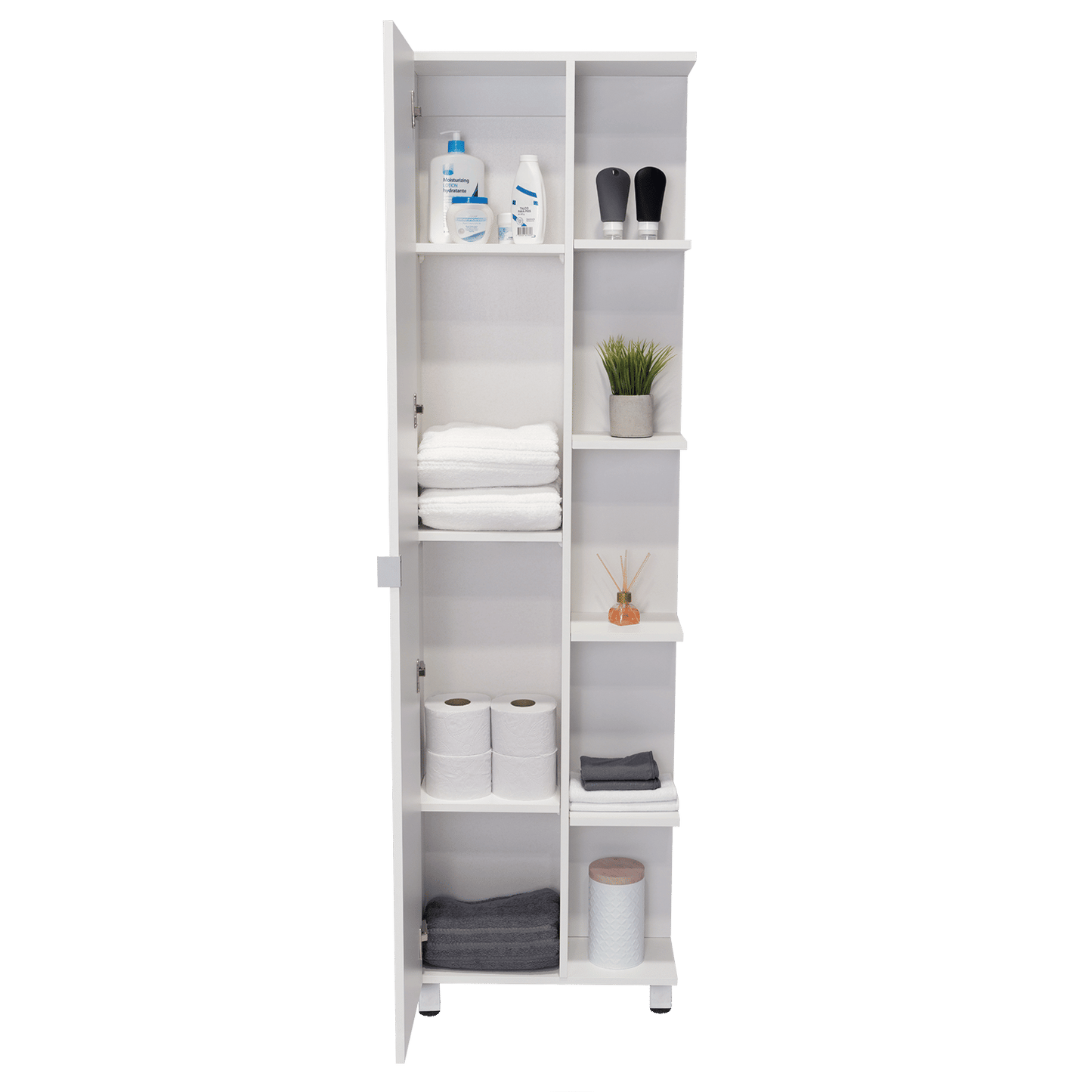 Corner Cabinet Womppi, Five Open Shelves, Single Door, White Finish image 2