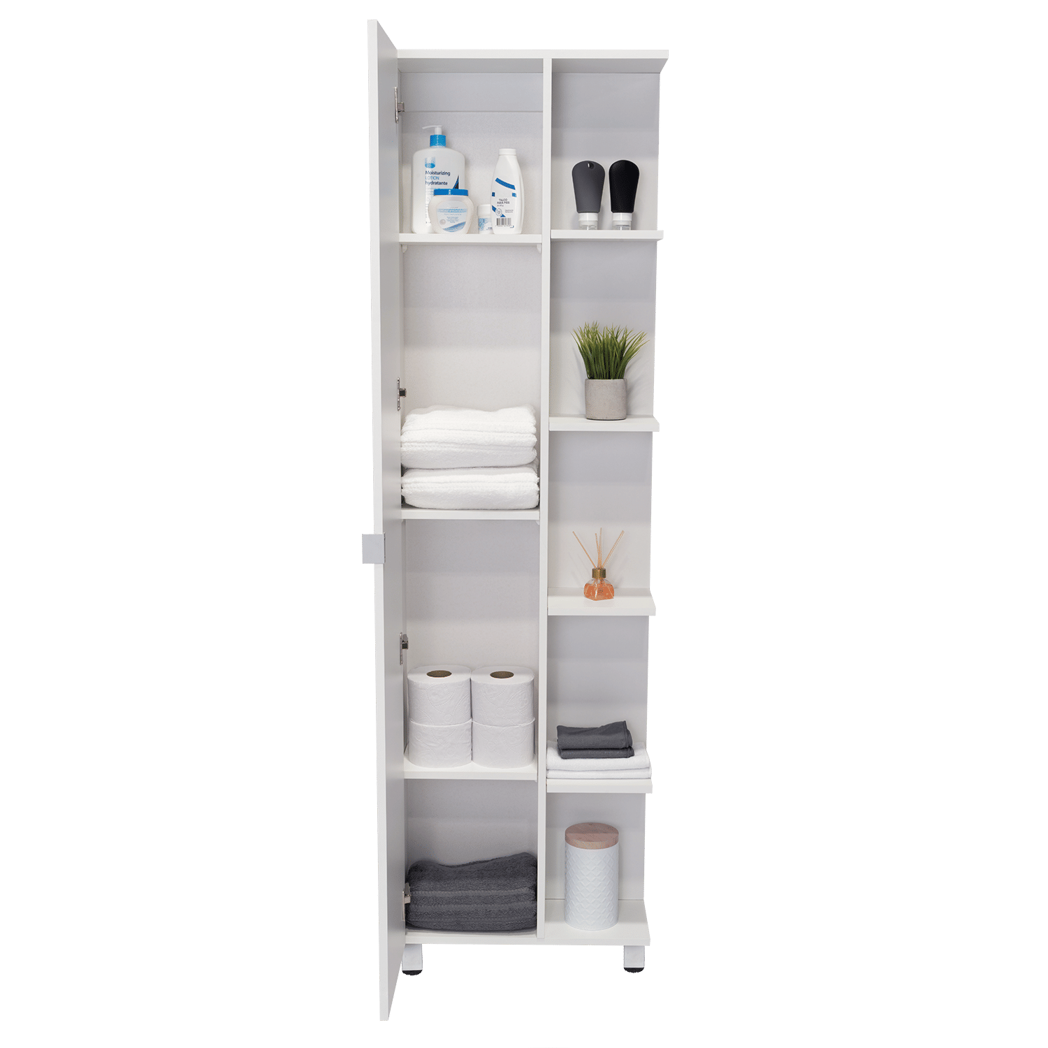 Corner Cabinet Womppi, Five Open Shelves, Single Door, White Finish image 2