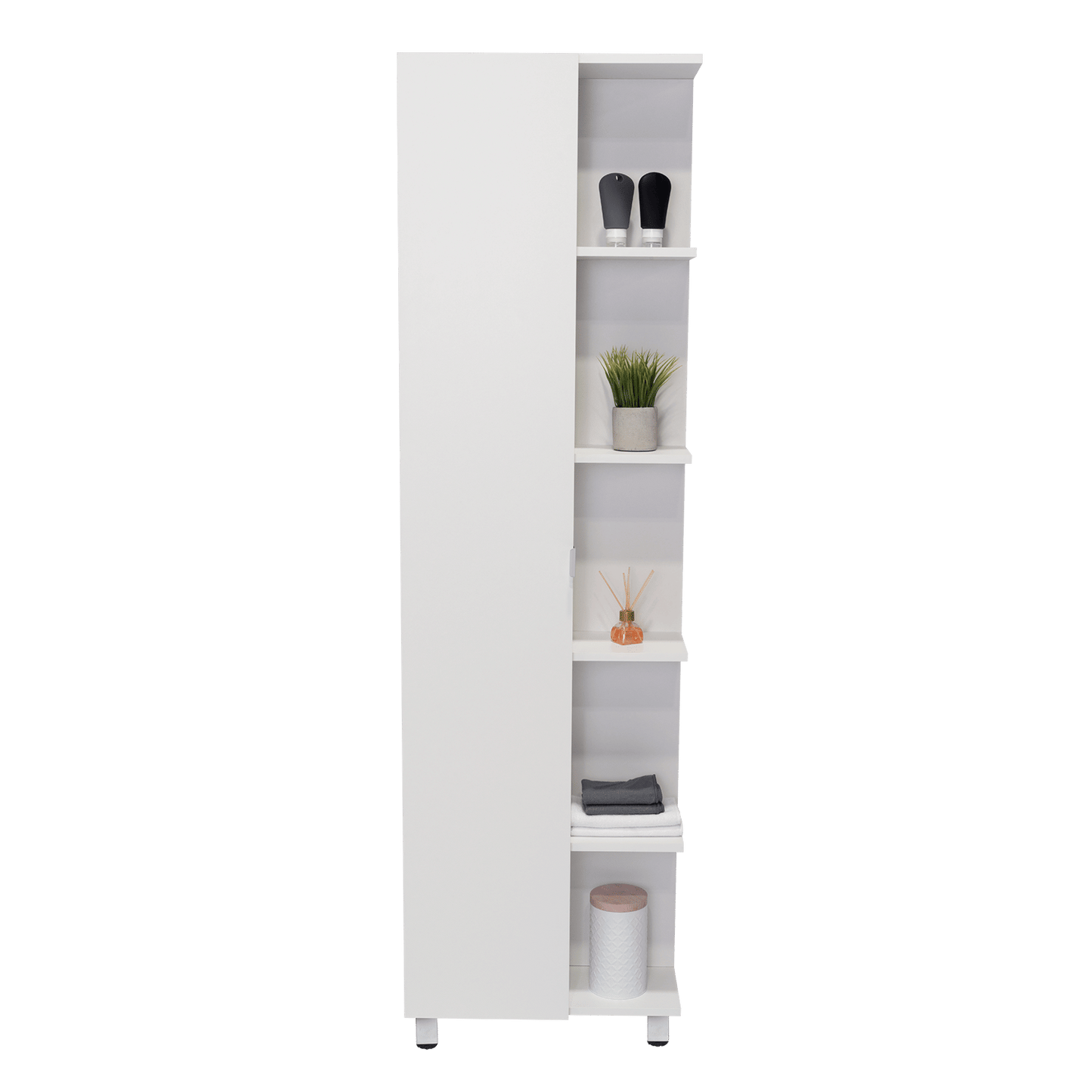 Corner Cabinet Womppi, Five Open Shelves, Single Door, White Finish image 3