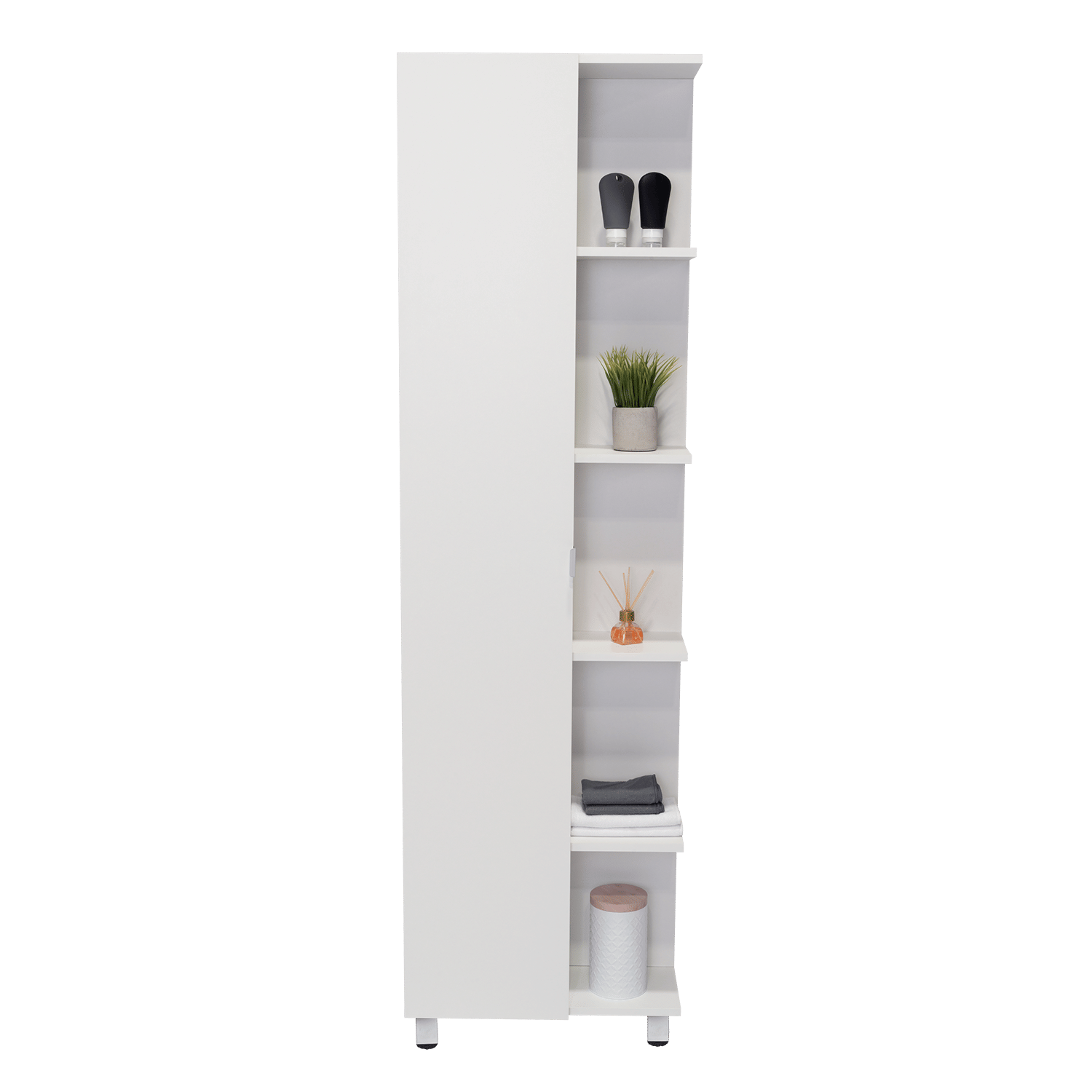 Corner Cabinet Womppi, Five Open Shelves, Single Door, White Finish image 3