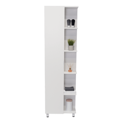 Corner Cabinet Womppi, Five Open Shelves, Single Door, White Finish image 3