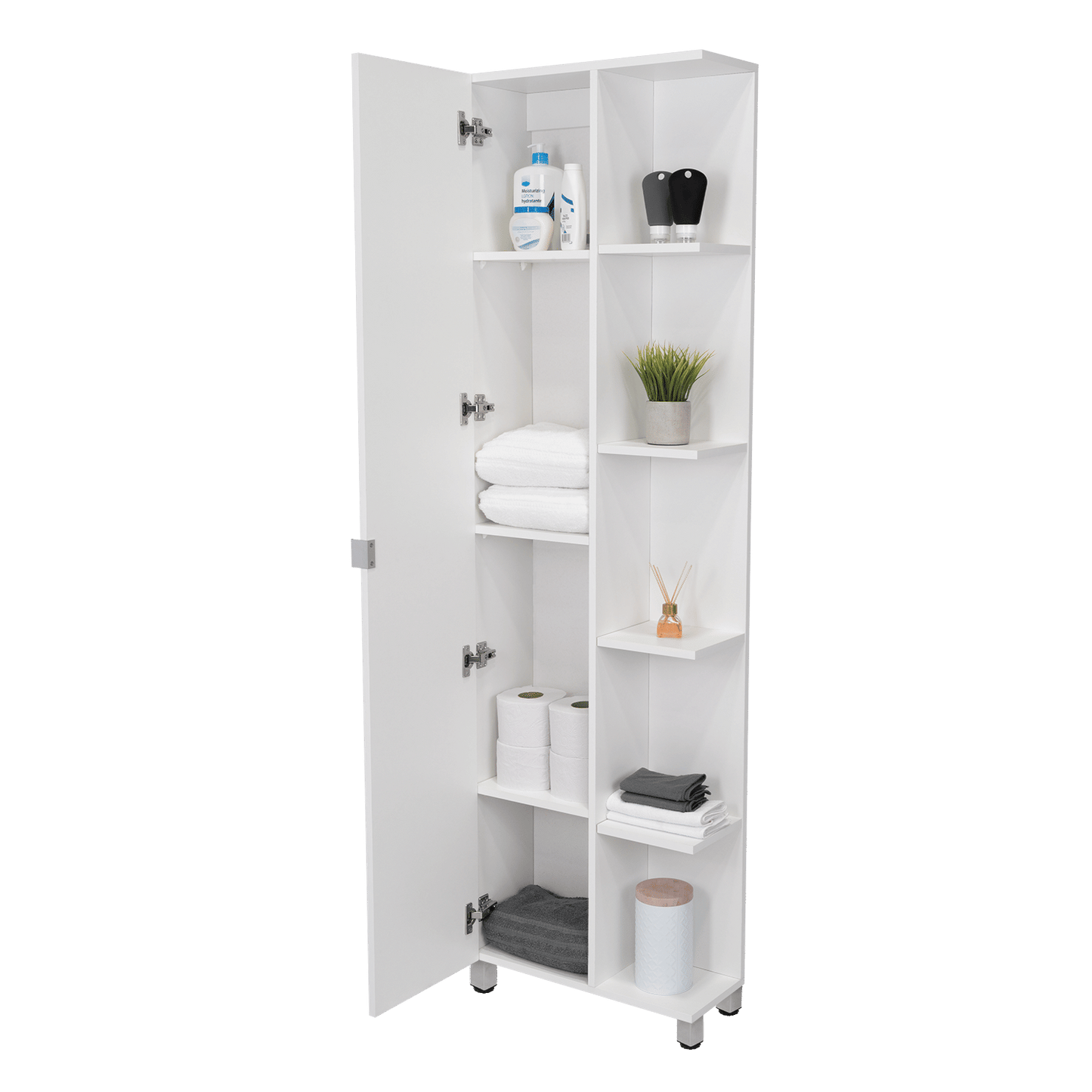 Corner Cabinet Womppi, Five Open Shelves, Single Door, White Finish image 12