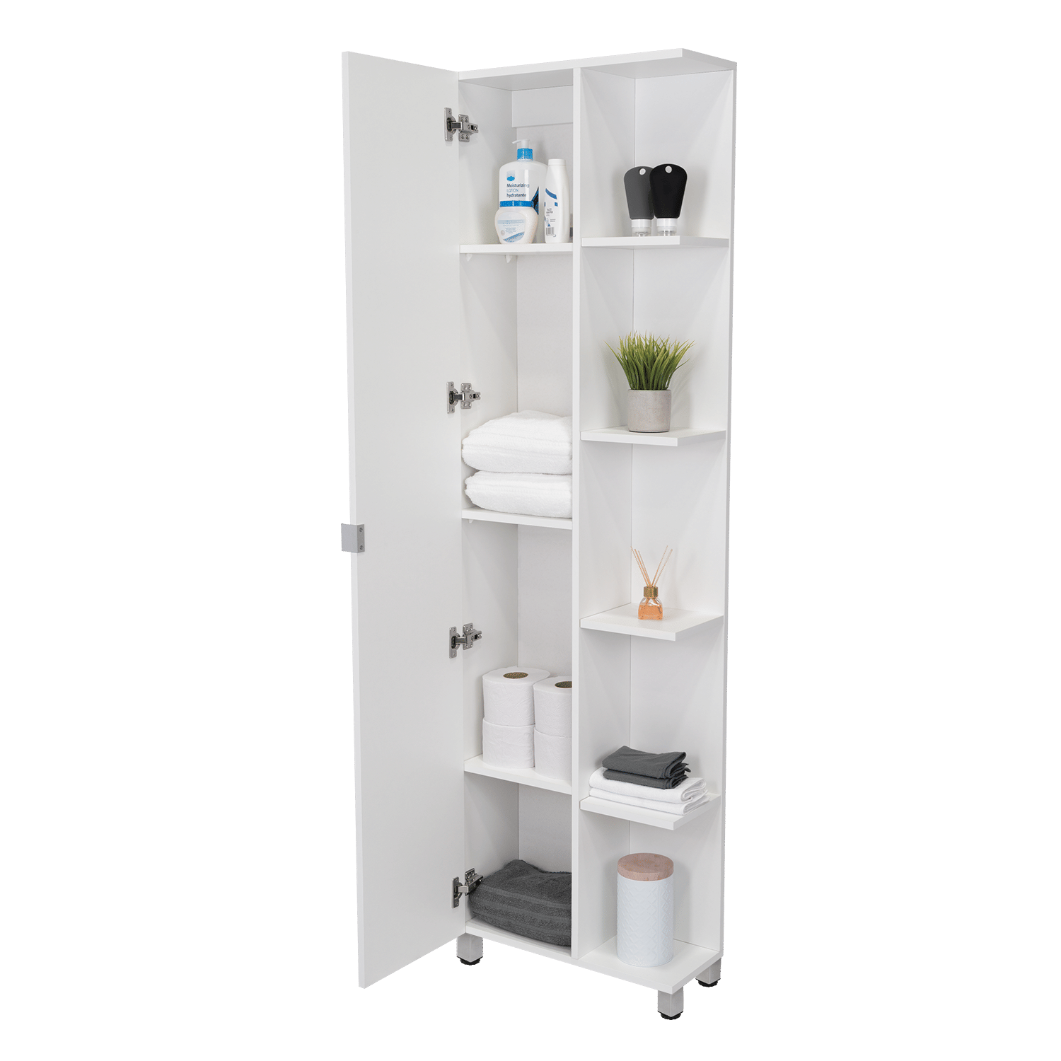 Corner Cabinet Womppi, Five Open Shelves, Single Door, White Finish image 12