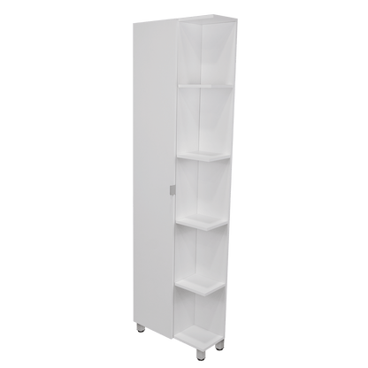 Corner Cabinet Womppi, Five Open Shelves, Single Door, White Finish image 7