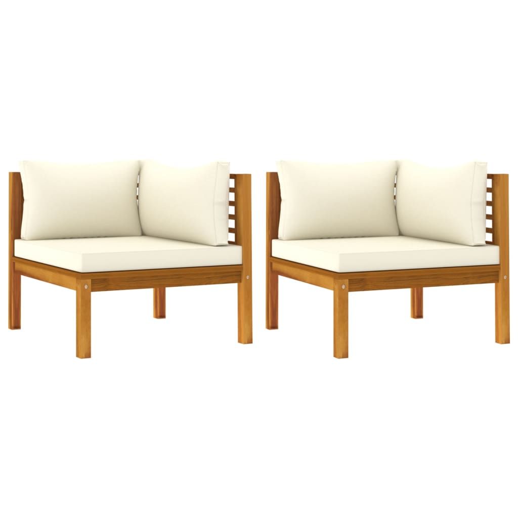 Corner Sofas 2 pcs with Cream White Cushions Solid Acacia Wood image 2