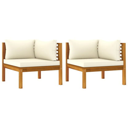 Corner Sofas 2 pcs with Cream White Cushions Solid Acacia Wood image 2