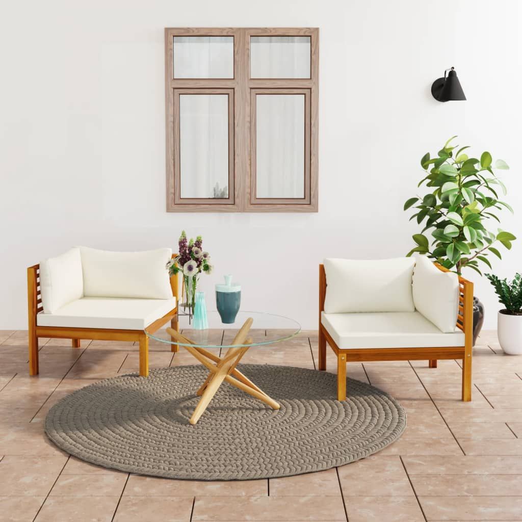 Corner Sofas 2 pcs with Cream White Cushions Solid Acacia Wood image 1