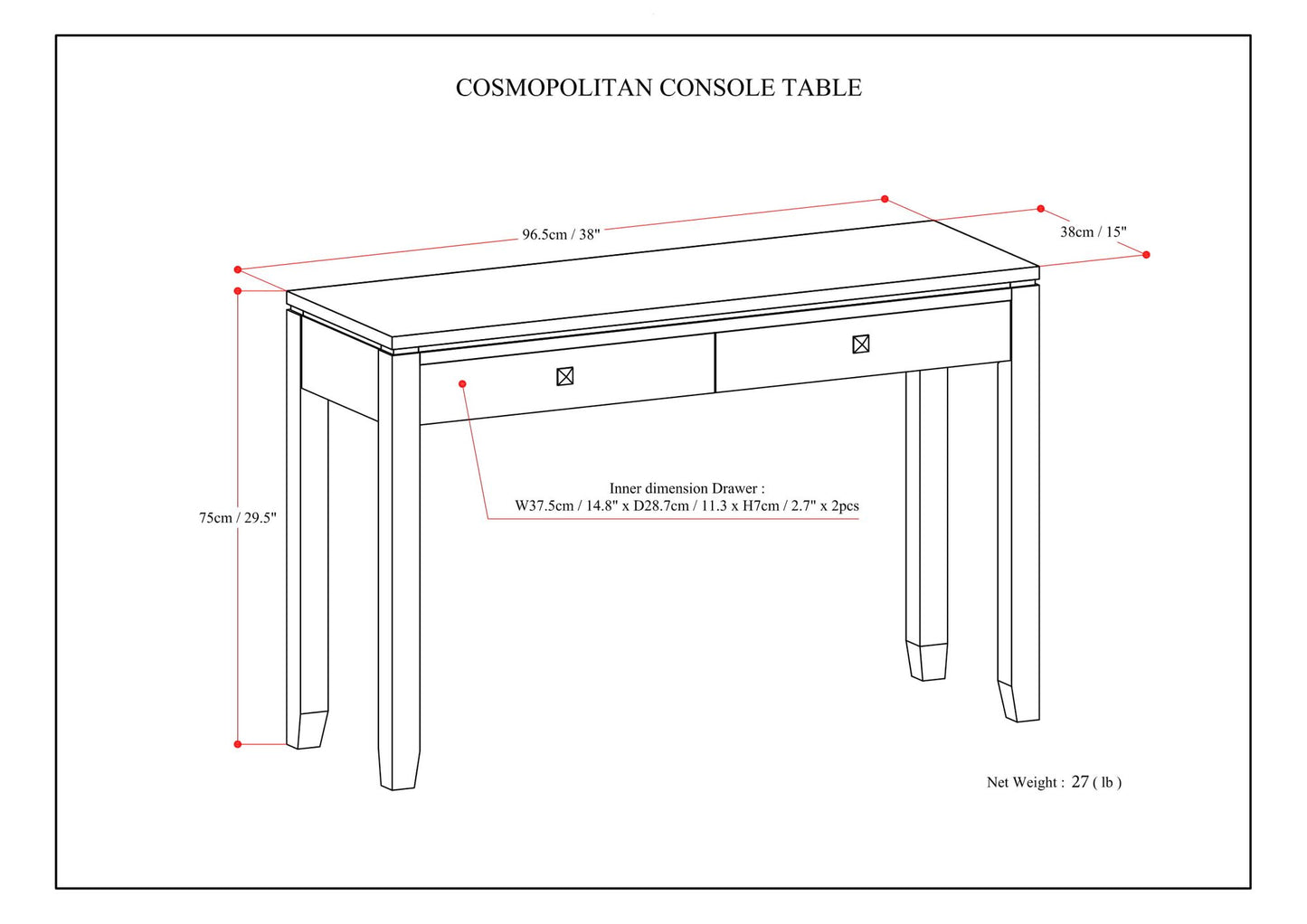 Cosmopolitan 38 inch Wide Solid Wood Console Sofa Table in Mahogany Brown image 7