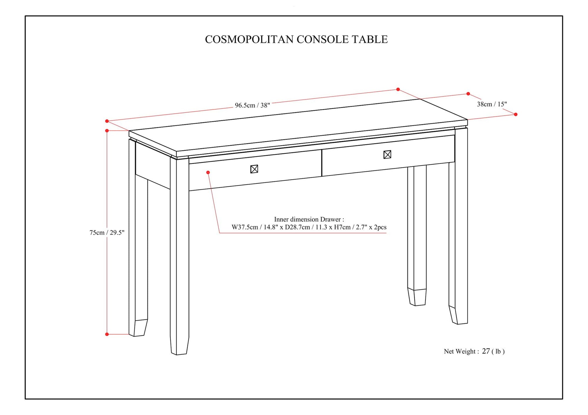 Cosmopolitan 38 inch Wide Solid Wood Console Sofa Table in Mahogany Brown image 7