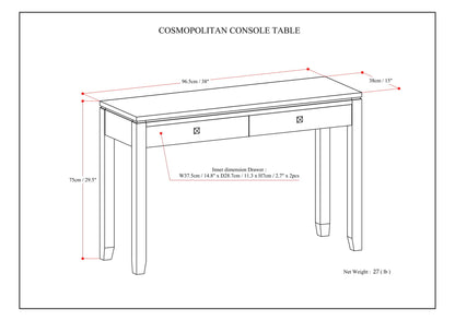 Cosmopolitan 38 inch Wide Solid Wood Console Sofa Table in Mahogany Brown image 7