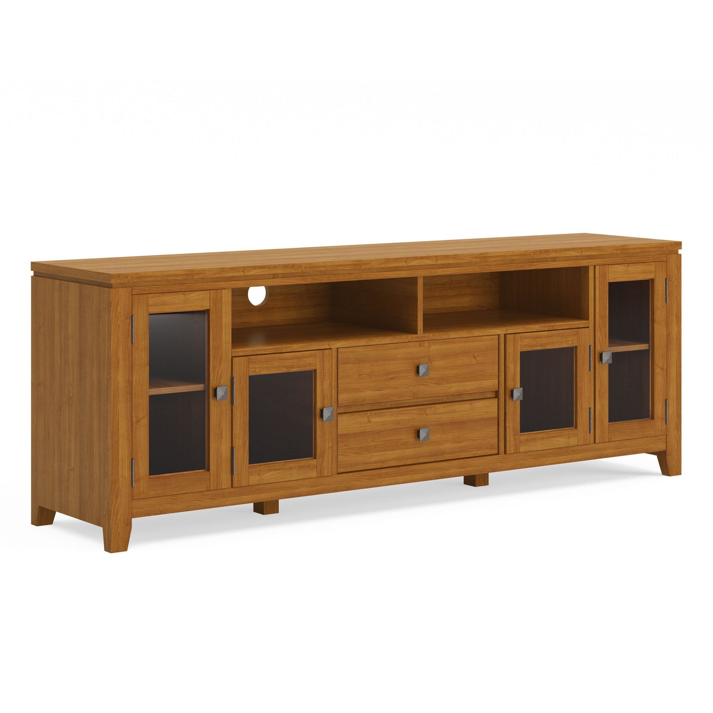 Cosmopolitan 72 inch Wide Solid Wood TV Stand in Light Golden Brown For TVs up to 80 inches image 1