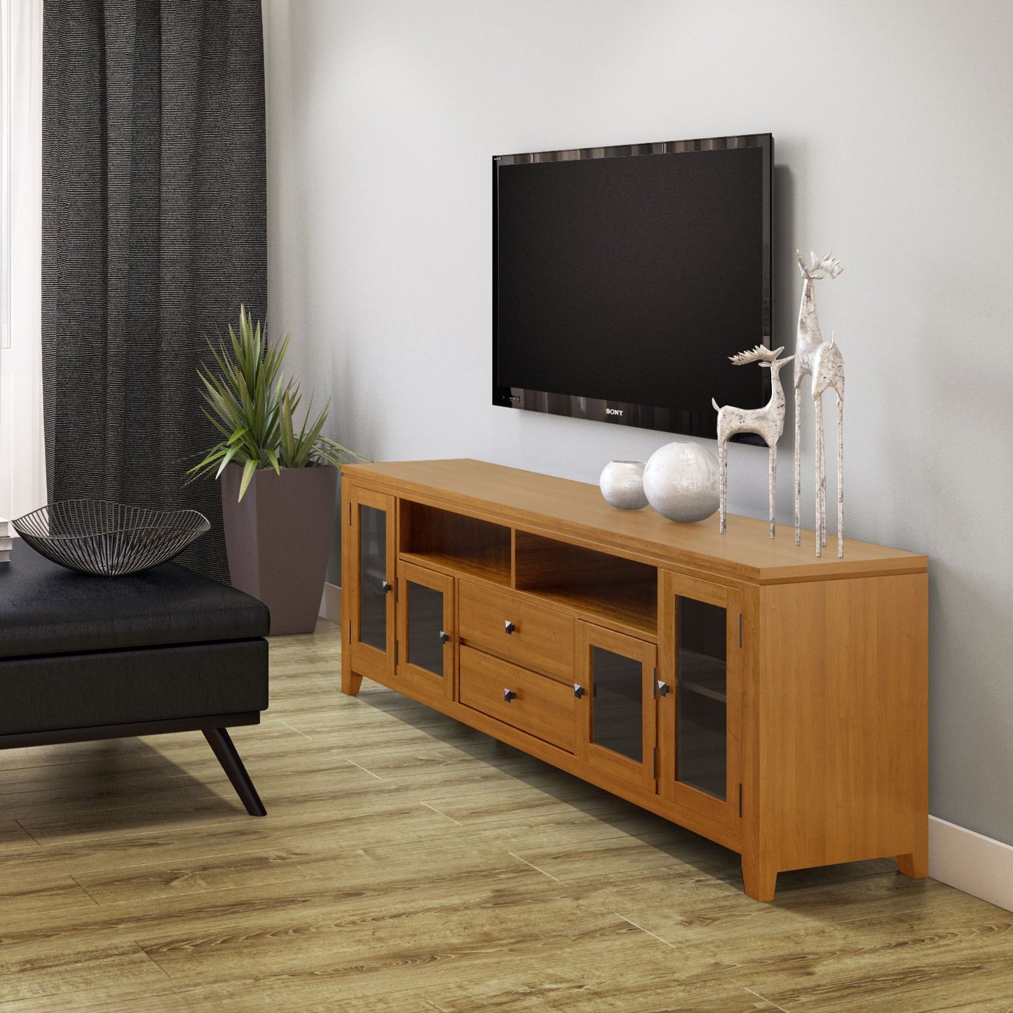 Cosmopolitan 72 inch Wide Solid Wood TV Stand in Light Golden Brown For TVs up to 80 inches image 8