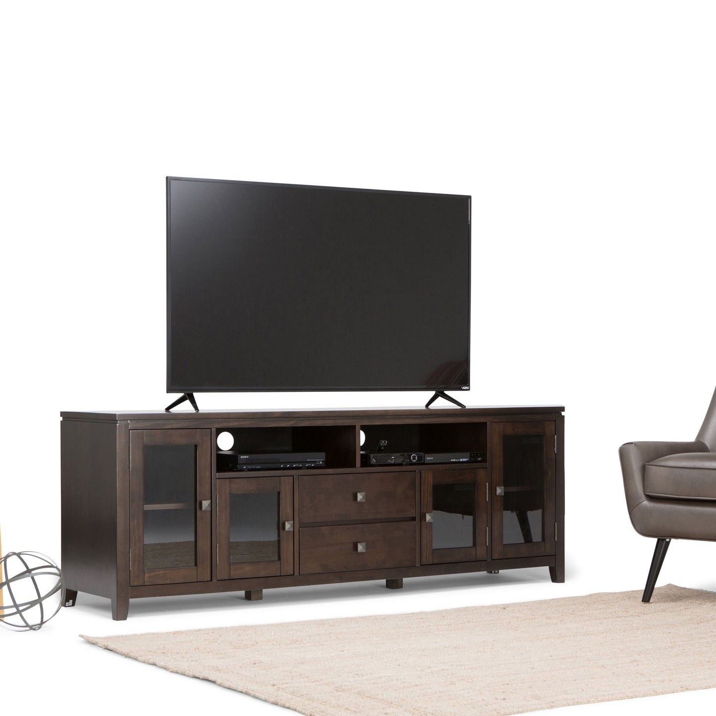 Cosmopolitan 72 inch Wide Solid Wood TV Stand in Mahogany Brown For TVs up to 80 inches image 10