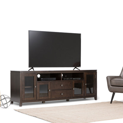 Cosmopolitan 72 inch Wide Solid Wood TV Stand in Mahogany Brown For TVs up to 80 inches image 10