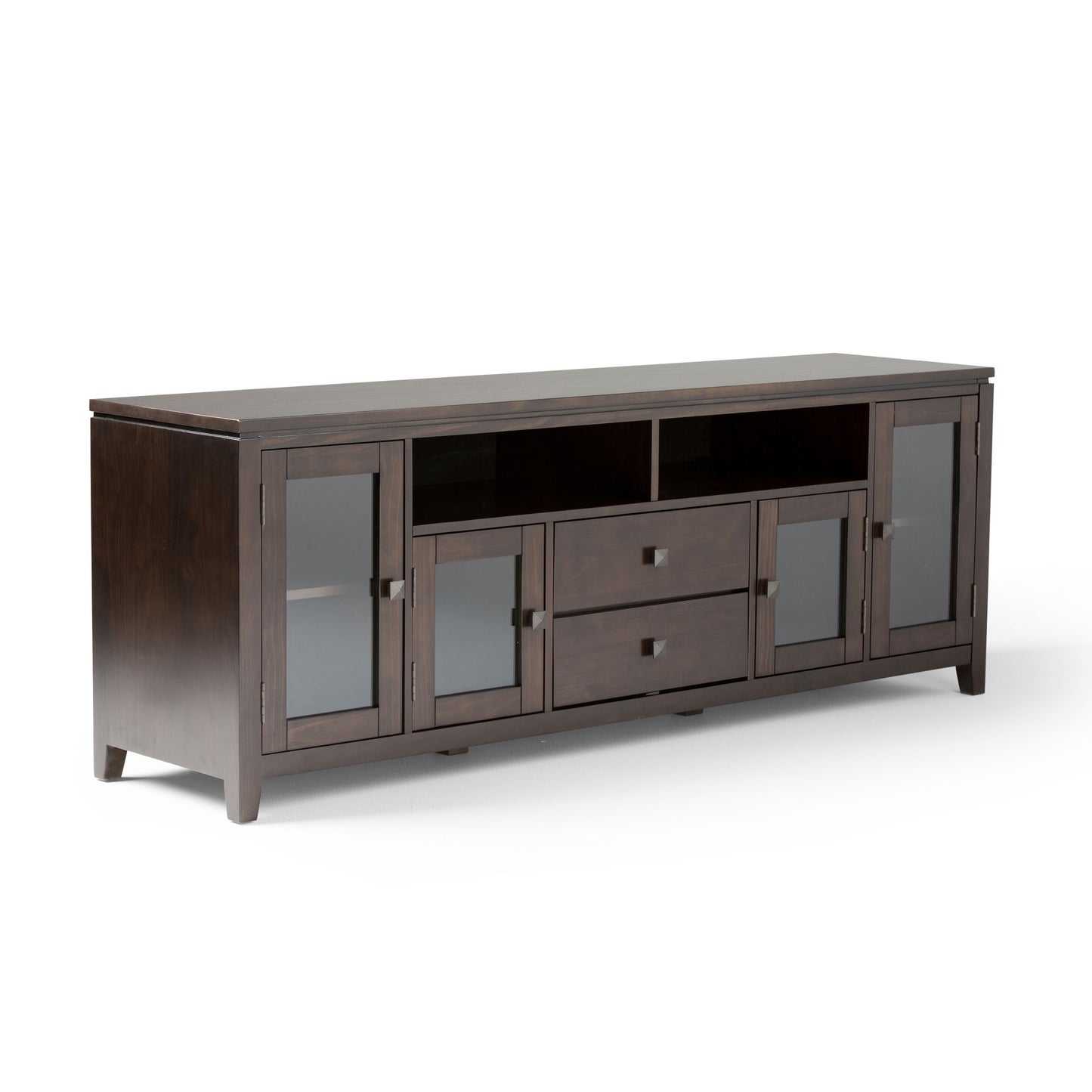 Cosmopolitan 72 inch Wide Solid Wood TV Stand in Mahogany Brown For TVs up to 80 inches image 1