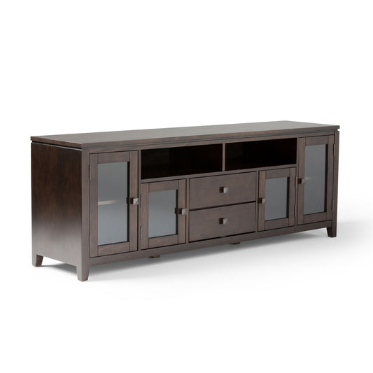 Cosmopolitan 72 inch solid wood TV stand mahogany brown front view