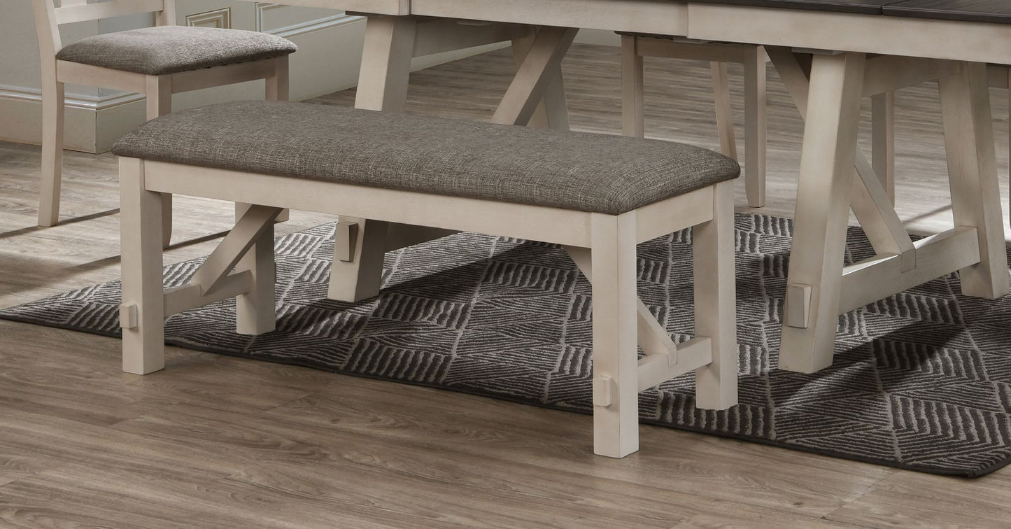 Cottage Style 1pc Upholstered Seat Chalk Gray Finish Bench Dining Room Bedroom Wooden Furniture Standard Height image 2