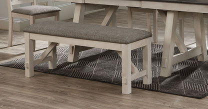 Cottage Style 1pc Upholstered Seat Chalk Gray Finish Bench Dining Room Bedroom Wooden Furniture Standard Height image 2