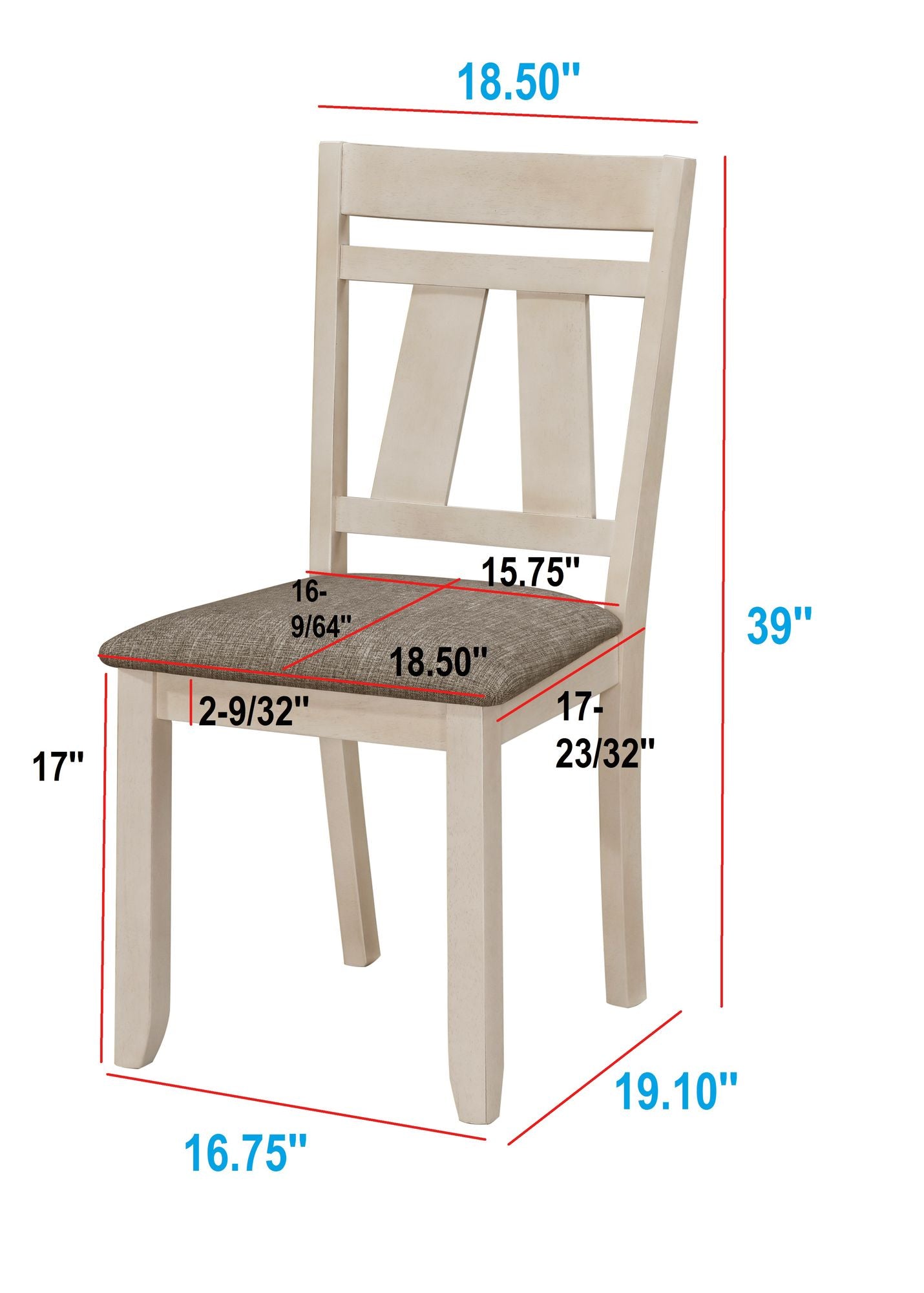 Cottage Style Dining Side Chair 2pc Set Upholstered Seat Chalk Gray Dining Room Wooden Furniture Transitional Design image 6