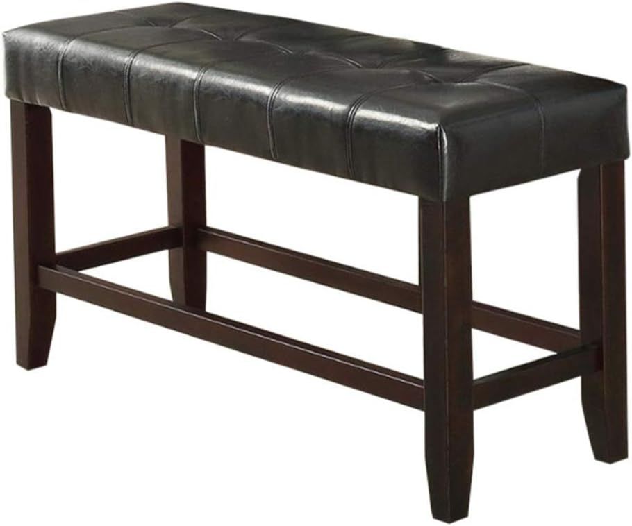 Counter Height 1pc Bench Dining Room Black Faux Leather Cushion Tufted Seat Wooden Base Comfort Seat Kitchen Dining image 6