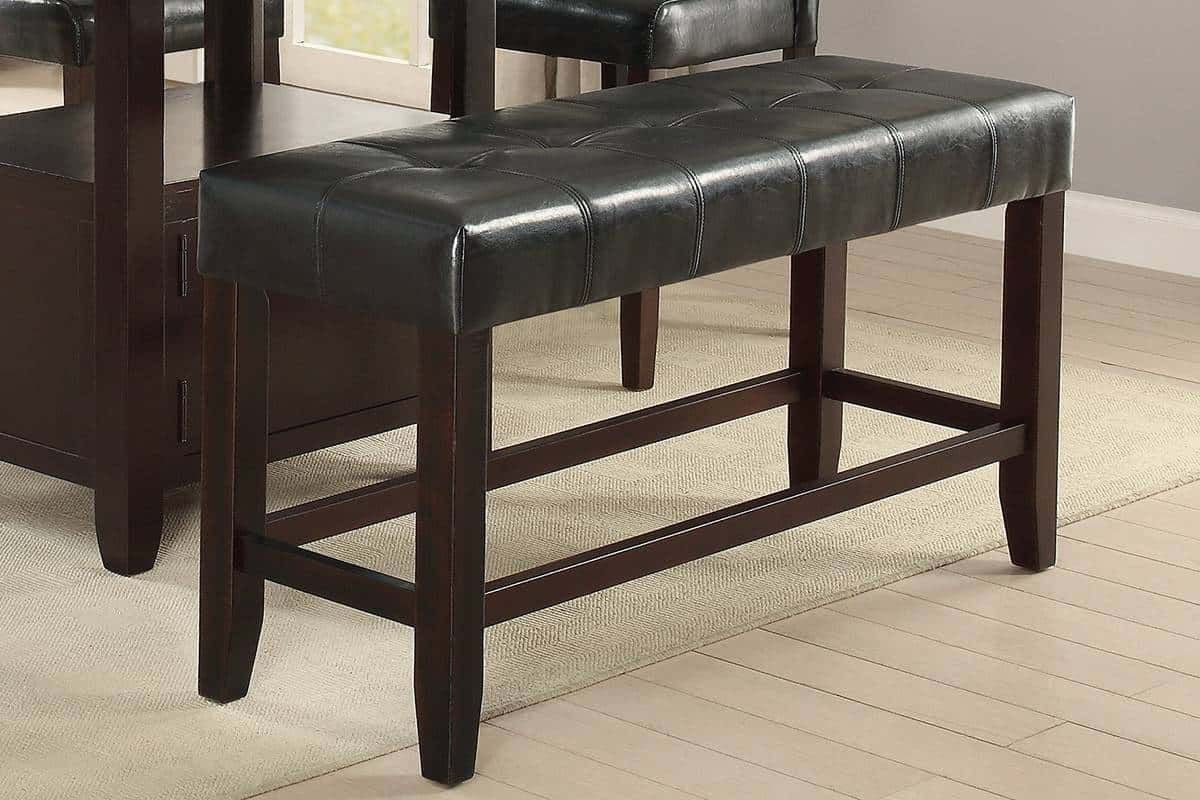 Counter Height 1pc Bench Dining Room Black Faux Leather Cushion Tufted Seat Wooden Base Comfort Seat Kitchen Dining image 2