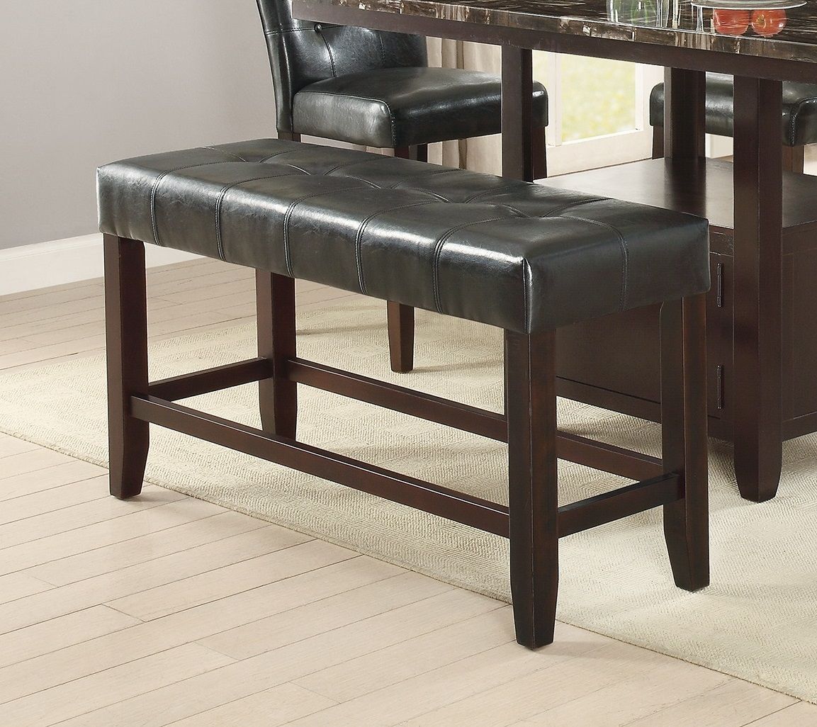 Counter Height 1pc Bench Dining Room Black Faux Leather Cushion Tufted Seat Wooden Base Comfort Seat Kitchen Dining image 5