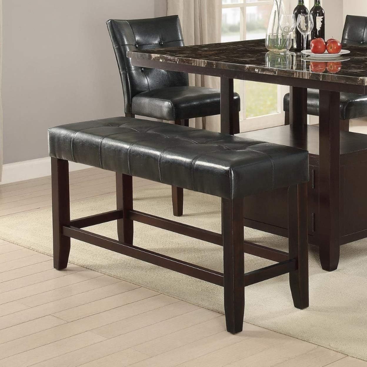 Counter Height 1pc Bench Dining Room Black Faux Leather Cushion Tufted Seat Wooden Base Comfort Seat Kitchen Dining image 3