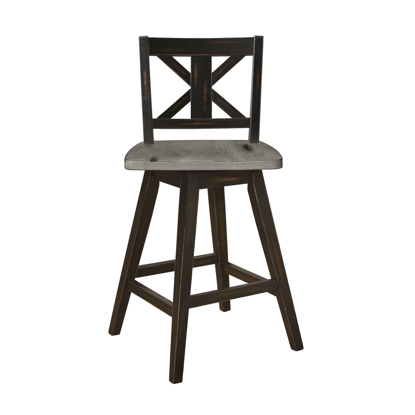Counter Height Chairs Set of 2, Black X-Back 360-degree Swivel Chair Solid Rubberwood Kitchen Dining Furniture image 4