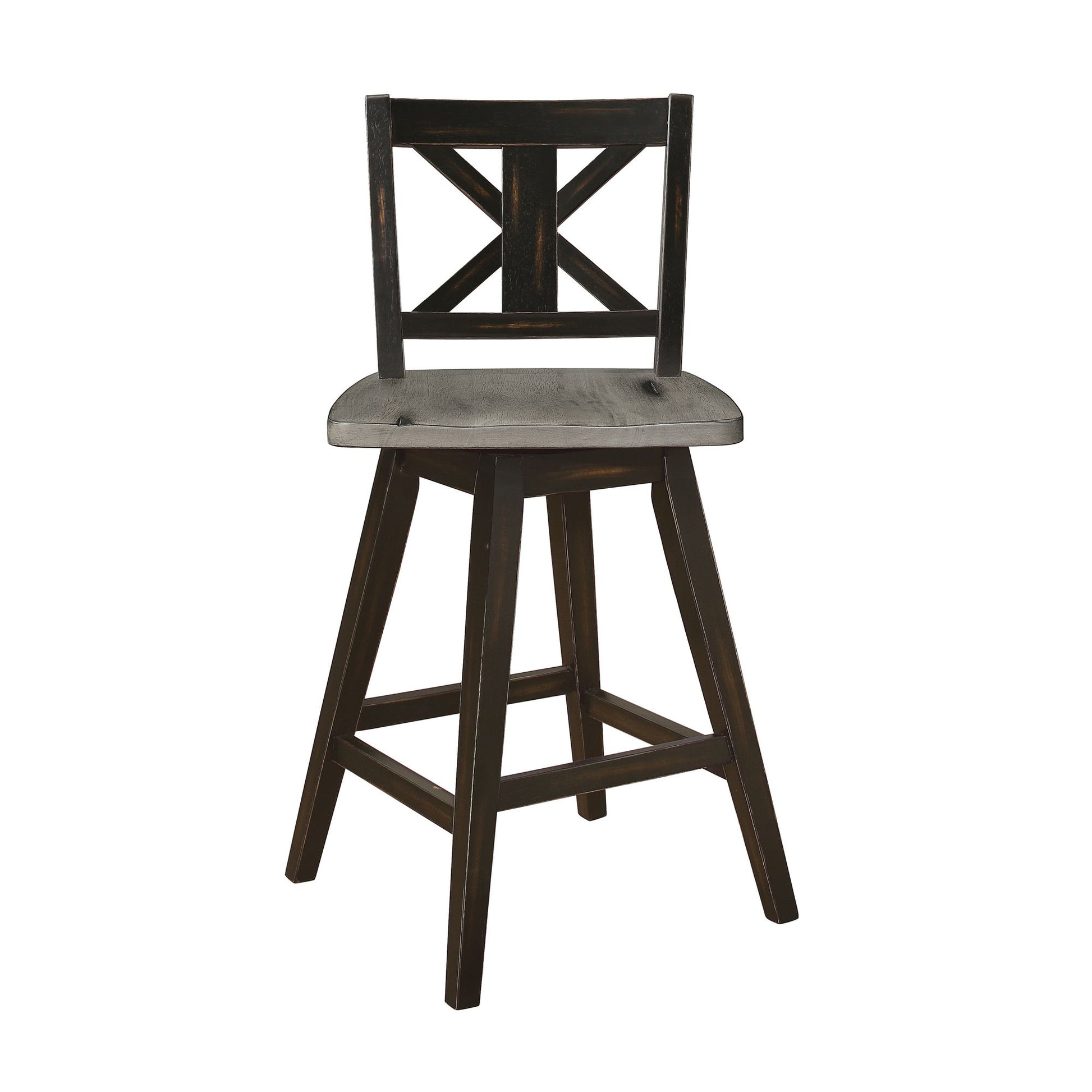 Counter Height Chairs Set of 2, Black X-Back 360-degree Swivel Chair Solid Rubberwood Kitchen Dining Furniture image 4