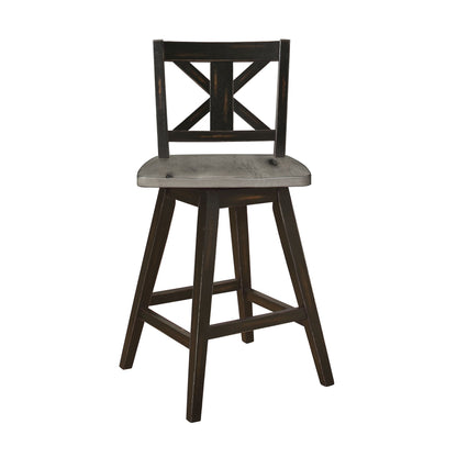 Counter Height Chairs Set of 2, Black X-Back 360-degree Swivel Chair Solid Rubberwood Kitchen Dining Furniture image 4