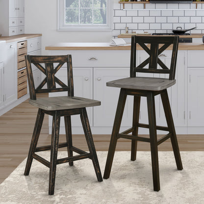 Counter Height Chairs Set of 2, Black X-Back 360-degree Swivel Chair Solid Rubberwood Kitchen Dining Furniture image 6