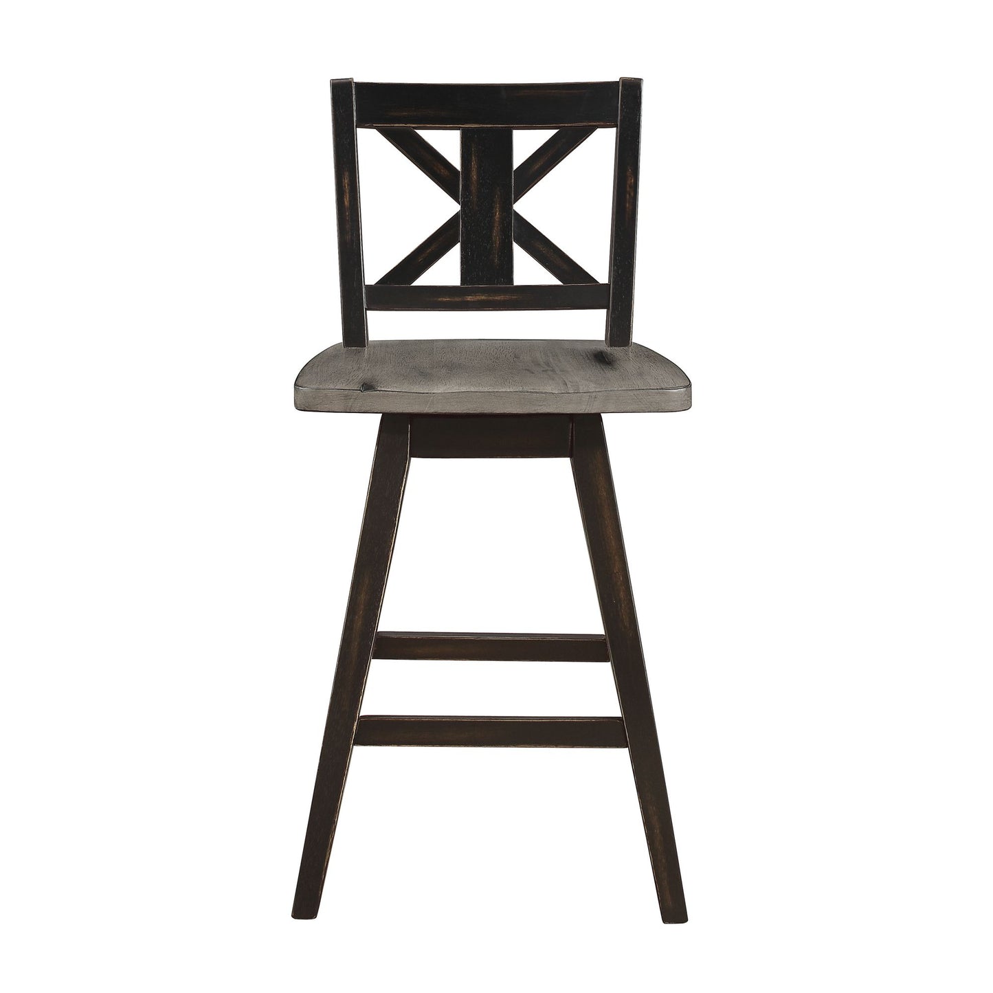 Counter Height Chairs Set of 2, Black X-Back 360-degree Swivel Chair Solid Rubberwood Kitchen Dining Furniture image 1